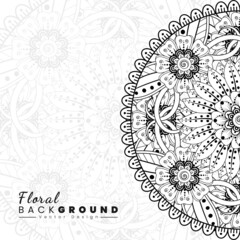 Background with mehndi flowers. Book cover with flower texture. Black lines on white background.