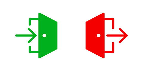 Conjunto de icono de puerta de inicio de sesión y cierra de sesión. Concepto de abrir y cerrar. Ilustración vectorial, estilo verde y rojo - obrazy, fototapety, plakaty