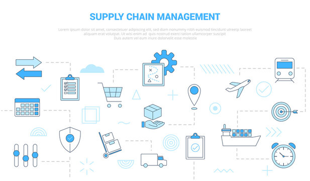 scm supply chain management concept with icon set template banner with modern blue color style
