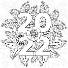 Happy new year 2022 banner or card template with mehndi flower
