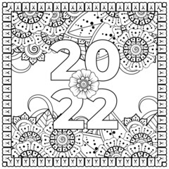 Happy new year 2022 banner or card template with mehndi flower