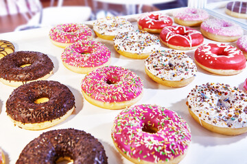 Colored donuts on shop window