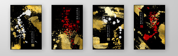 Vector Red, Black and Gold Design Templates for Brochures set. Golden Abstract Modern Background.