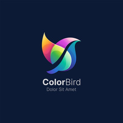 Colorful bird with leaf logo template