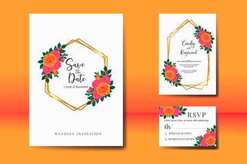 Wedding invitation floral watercolor Digital hand drawn Orange Rose Flower design. Invitation Card Template