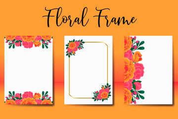 Wedding invitation floral watercolor Digital hand drawn Orange Rose Flower design. Invitation Card Template