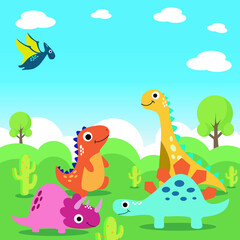 Vector with dinosaur theme with cute characters. Suitable for children