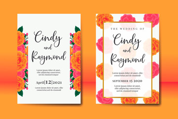 Wedding invitation floral watercolor Digital hand drawn Orange Rose Flower design. Invitation Card Template