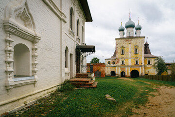 View of the abbot's chambers in the foreground and the Sretensky Gate church of the male Orthodox...