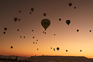 hot air balloon at sunset