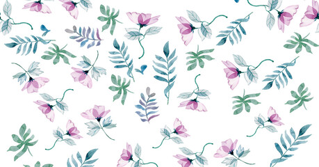 Transparent delicate romantic flowers in watercolor by hand banner for social networks