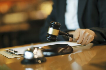 Judge gavel with Justice lawyers, Businesswoman in suit or lawyer, Advice and Legal services Concept.