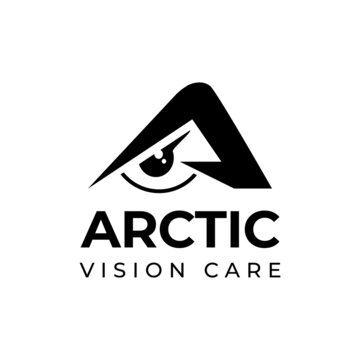 arctic vision care, abstract negative space iceberg initial A with eye vector
