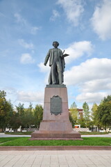 Moscow, Russia - September 29, 2021: Monument to the Russian painter Ilya Repin in Square on Bolotnaya Square. Author - sculptor Matvey Manizer. It was opened in 1958