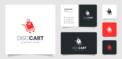 modern trolley and discount logo perfect for e commerce or online shop logo