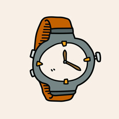 Watch doodle, a hand drawn vector doodle of a wrist watch, isolated on a pastel color background.	

