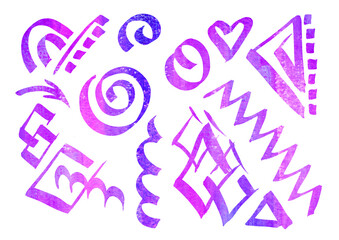 Watercolor vintage abstract colorful pattern artistic multicolor Set of geometric elements in the style of line art wedding theme on a white background for your design. Doodle and scribble. colorful