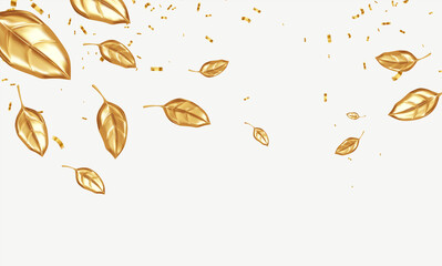 Golden leaves isolated on a white background. Autumn background with falling golden leaves. Vector illustration