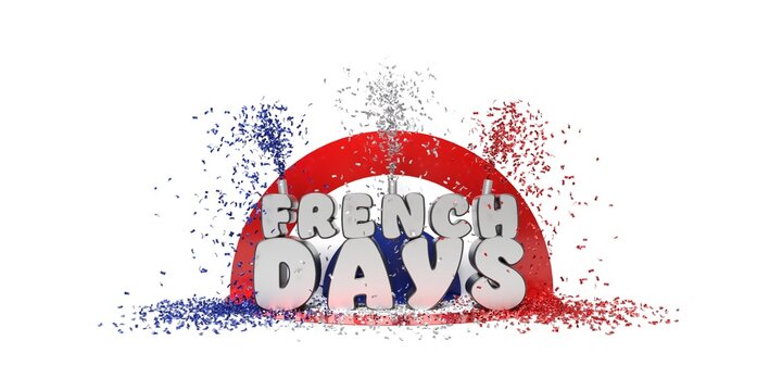 Titre FRENCH DAYS sur fond blanc avec confettis - Rendu 3D
