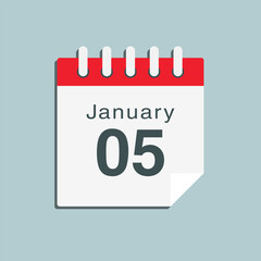 Icon day date 5 January, template calendar page