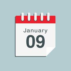 Icon day date 9 January, template calendar page