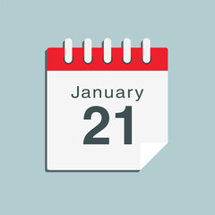 Icon day date 21 January, template calendar page