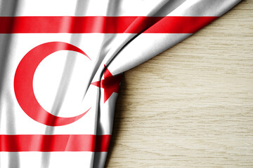 Northern Cyprus flag. Fabric pattern flag of Northern Cyprus. 3d illustration. with back space for text.