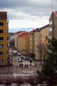 people crossing the street in Finland