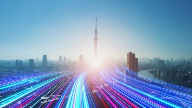 都市を走る光の帯　未来への道