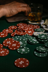 Poker chips on table in casino