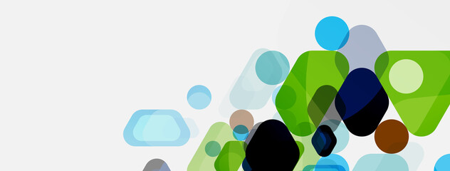 Color bubbles and rounded geometric shapes on white. Vector geometric minimal abstract background for wallpaper, banner, background, landing page