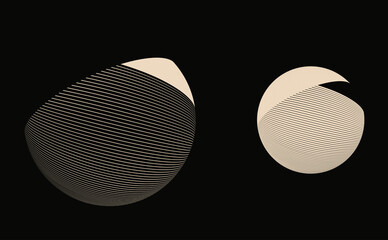 two graphic design spheres floating ivory black