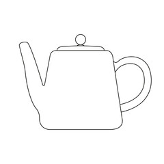 Vector illustration of teapot. Black linear art isolated on white background. Outline teapot illustration.