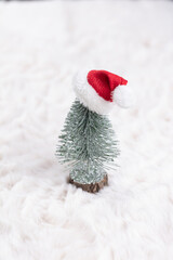Christmas little trees and wool background