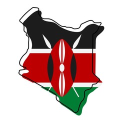 Stylized outline map of Kenya with national flag icon. Flag color map of Kenya vector illustration.