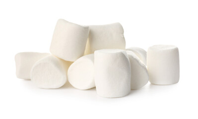 Heap of tasty marshmallows on white background