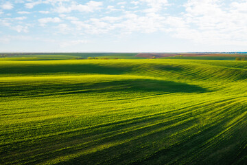 Obraz premium Splendid summer scene of a rolling hills of agricultural area from a bird's eye view.