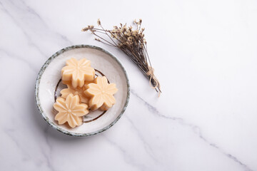 Fototapeta na wymiar dessert coffee jelly in cup on marble background