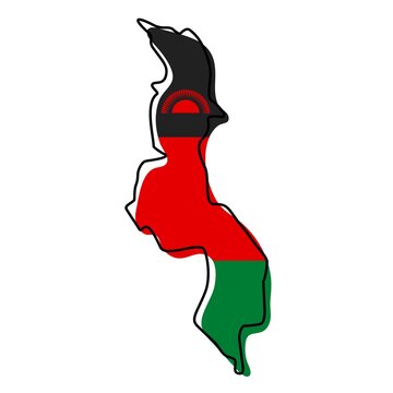 recommend clip art: Stylized outline map of Malawi with national flag icon. Flag color map of Malawi vector illustration.