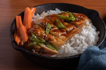 Chicken Teriyaki Sauce and Carrot Garnished Rice
