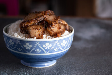 Fried Pork Belly with Black Pepper and Steamed Rice