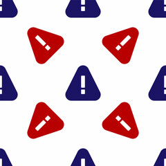 Blue and red Exclamation mark in triangle icon isolated seamless pattern on white background. Hazard warning sign, careful, attention, danger warning sign. Vector
