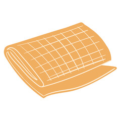 The rolled up yellow ochre blanket doodle hygge illustration isolated on white, the concept of a cozy home, relaxation. Vector hand-drawn illustration in a modern style.