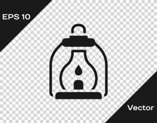 Black Camping lantern icon isolated on transparent background. Vector