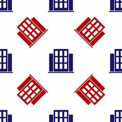 Blue and red House icon isolated seamless pattern on white background. Home symbol. Vector