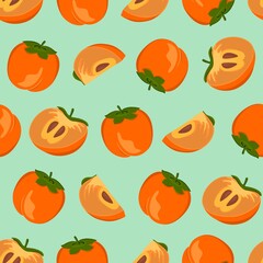 Persimmon pattern vector illustration isolated on a green background. A concept for stickers, posters, postcards, websites