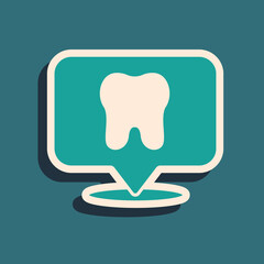 Green Dental clinic location icon isolated on green background. Long shadow style. Vector
