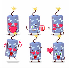 Light blue firecracker cartoon character with love cute emoticon