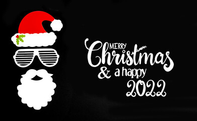 Santa Claus Paper Mask, Black Background, Merry Christmas And A Happy 2022