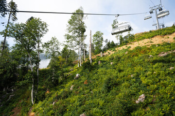 Chairlift in ski mountain resort at summer time